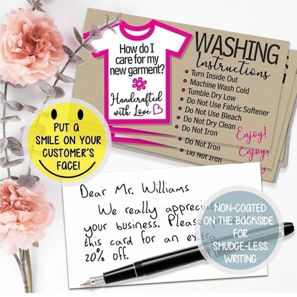 Line Star Art -Washing Instructions - Business Cards - 3.5" x 2" Standard Busine - Picture 6 of 8